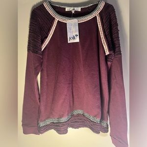 NWT Jolt Sweatshirt with Embroidery on the top shoulders and around bottom Small